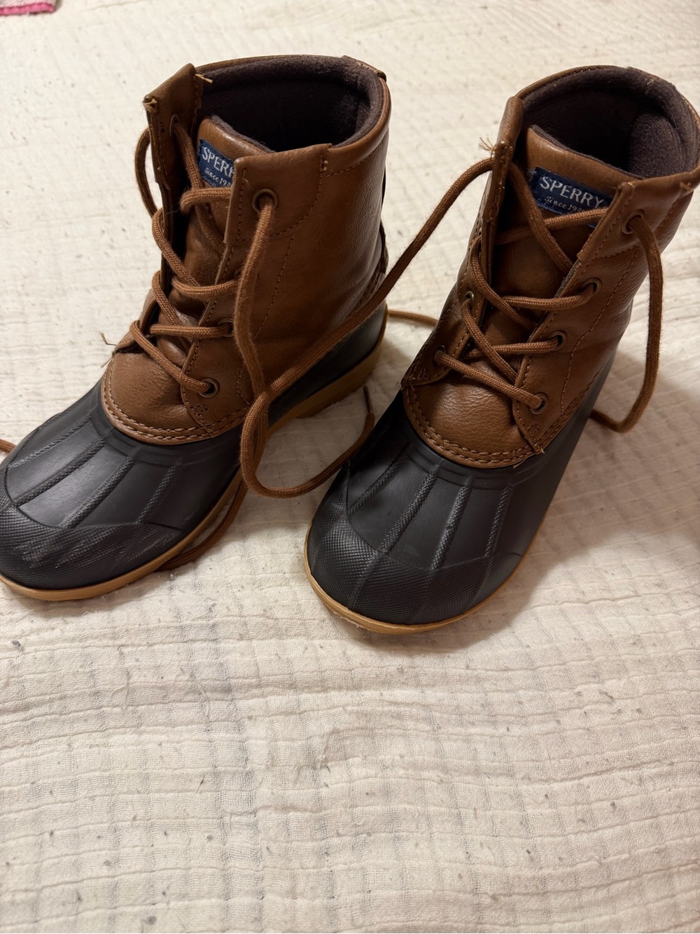 Sperry Brown and Black Kids Waterproof Duck Boots